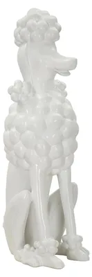 Image de Sculpture décorative représentant un caniche assis, en polyrésine brillante, de couleur blanche, dimensions : 20x26x61 cm, design de Mauro Ferretti
