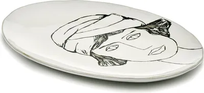 Immagine prodotto di SERAX La Mere, piastra ovale, bianco sporco/nero, altezza: 20 mm, lunghezza: 375 mm