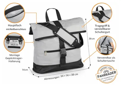 Produktbild von Fahrradtasche Gepäckträger einzeln 34x14x38 cm Gepäckträgertasche Fahrrad Klein