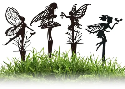 4 Gartenstecker Elfenfiguren, wetterfest, Feendeko für Balkon & Terrasse