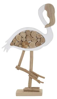Immagine prodotto di Fenicottero decorativo in legno bianco e naturale 31x9x56 cm