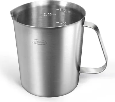 Produktbild von Messbecher Edelstahl 1000 ML [3 Messskalen, einschließlich Cups, ML, OZ Skala] Milchkännchen mit Markierung mit Griff Messkanne Milk Pitcher