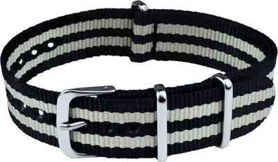 Produktbild von ClassicWatchStraps Nylon Uhrenarmband - Schwarz/Beige, 18 mm, Silber poliert