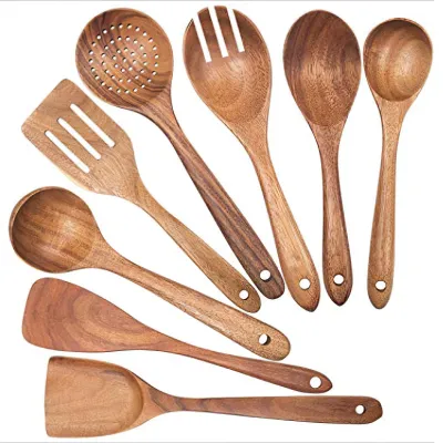 8-tlg. Holz-Kochgeschirr-Set: Spatel, Löffel, Salatgabel