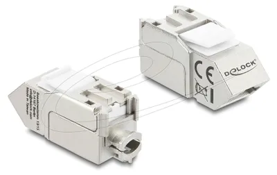 Immagine prodotto di Delock Keystone Modul RJ45 Buchse zu LSA Cat.6A 45° gewinkelte Buchse geschirmt 90° Kabelführung werkzeugfrei Metall