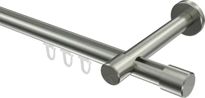 Produktbild von Interdeco Innenlaufstange / Gardinenstange mit Innenlauf Edelstahl-Optik, Typ Prestige Santo (Kappe), 20 mm Ø 1-läufig, 360 cm