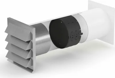 A cutaway view of a ventilation component, showing its internal structure.