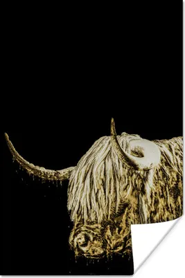 Produktbild von MuchoWow® Poster Schottisches Hochlandrind - Schwarz - Gold 20x30 cm - Papierdruck
