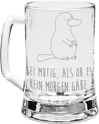 Produktbild von Mr. & Mrs. Panda Krug Schnabeltier Mut - Transparent - Geschenk, Motivation, Gravur Bierkrug, Training, Seidel, Arbeit, Büro, Meer, Mit, Bierhumpen, Humpen