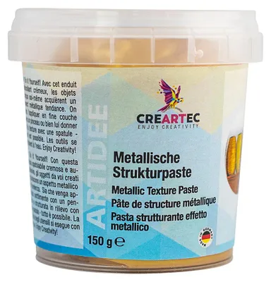 Produktbild von CREARTEC Metallische Strukturpaste - 150g - gold seidenmatt - selbstklebende Spachtelmasse in einem metallischen Look - 7823684