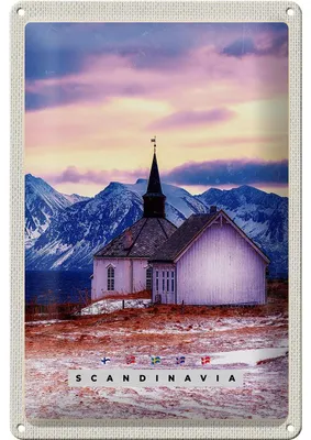 Produktbild von Blechschild Reise 20x30cm Skandinavien Natur Haus Meer Gebirge
