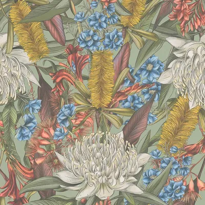 Produktbild von Profhome 394281-GU Blumen Tapete Floral matt grün gelb blau rot 5,33 m2
