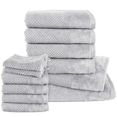 Produktbild von Pure Label 12.TLG Handtücher Set aus Baumwolle - 2x Badetuch 70x140 cm 4x Handtuch 50x100 cm 4x Gästetuch 30x50 cm 2x Waschlappen 16x21 cm, Hellgrau