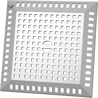 Productafbeelding van Vierkante douchegoot met haarsieve, 12,3x12,3 cm, roestvrij staal met siliconenring, zilverkleurig