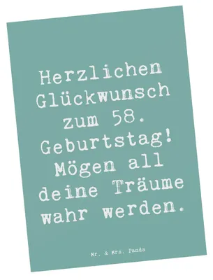 Produktbild von Mr. & Mrs. Panda Postkarte Spruch 58. Geburtstag - Meeresbrise - Geschenk, besondere Geschenke, Träume wahr werden, Happy Birthday, 58 Jahre, Herzlichen Glückwunsch