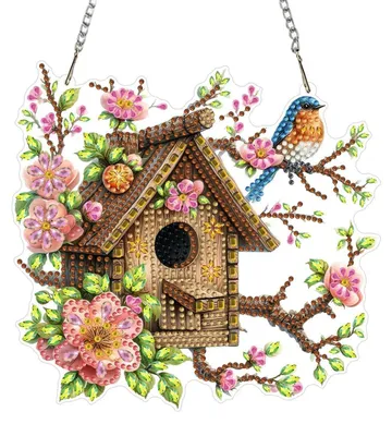 Produktbild von 5D Diamant Painting Anhänger Vogelhaus mit Kette, Fensterbild Hängendes Ornament, Bastelset für Erwachsene