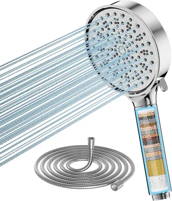 Immagine prodotto di Doccia con filtro anticalcare - Dotata di un filtro a 20 stadi e di un tubo flessibile 1-5 metri - 6 tipi di getto - Risparmio idrico - Pressione elevata (cromata)
