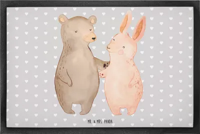 Produktbild von Mr. & Mrs. Panda Bodenvorleger Bär und Hase Umarmen 60 x 90 cm - Grau Pastell - Geschenk, bodenmatte, Fußabstreifer, Schmutzfangmatte, Sauberlaufmatte, fußmatte, Freundin