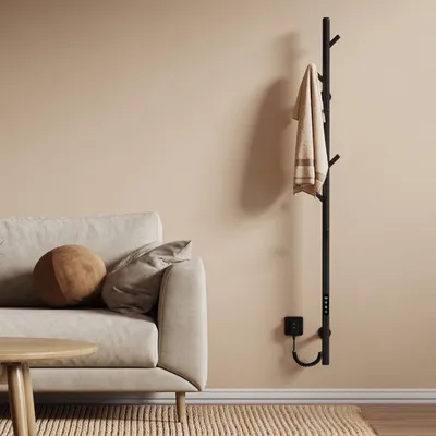 Image de EMKE Sèche-serviettes électrique 100W Noir Mat, Design Arbre avec Écran LCD, Thermostat Intelligent WiFi & App, Minuterie, Chauffe-serviettes 150 cm