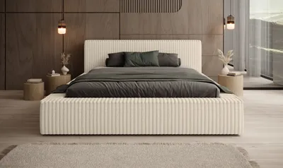 Produktbild von Polsterbett Veloria 140x200 mit Bettkasten und Lattenrost | Beige Stauraumbett| Doppelbett mit gepolstertem Kopfteil Holzrahmen|