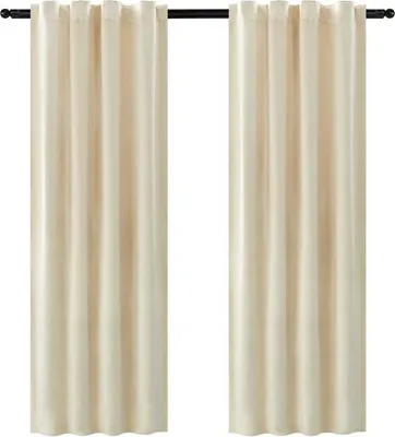 Produktbild von Kamyra® 2er Set Gardinen Verdunkelung - mit Faltenband & Isolierend - Gardinenstange, Vorhang - 140x270 cm - Samt - Beige