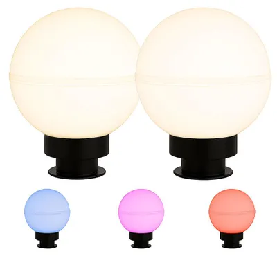 Produktbild von 2x RGB LED Steckleuchten, Kugel, weiß, Erdspieß, Kabel, D 20 cm