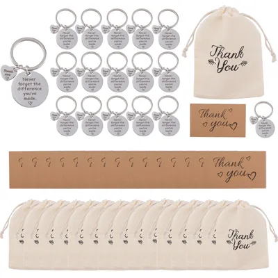 Dankeschön-Schlüsselanhänger, 15 Stück, mit Karten und Taschen