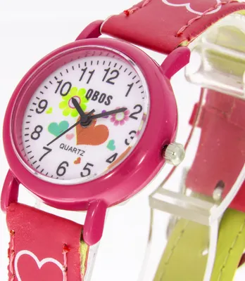 Produktbild von Kinderuhr Qbos pink mit Herzen