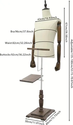 Produktbild von Männliche Schneiderpuppe Schaufensterpuppe - Verstellbar 135–180 cm - Oberkörper - Kunststoff - Hosenablage und Schuhregal - Zum Nähen und Präsentieren