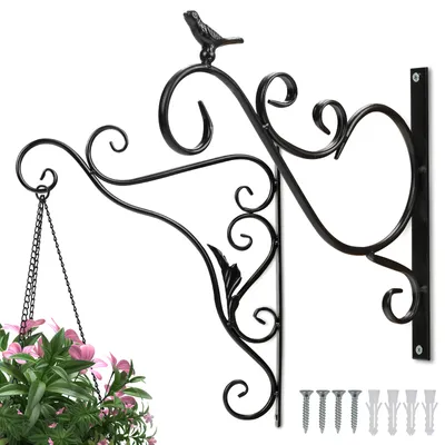Immagine prodotto di Jopassy 2 pezzi ganci da parete per fioriere sospese, ganci da parete per fioriere, ganci da giardino lunghi e girevoli, uccellino in ghisa 26 cm