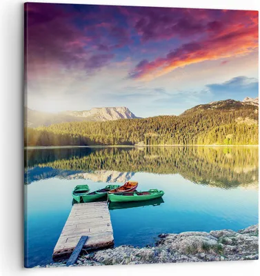Produktbild von Bild auf Leinwand - Leinwandbild - See Berge Wasser - 50x50cm - Wand Bild - Wanddeko - Wandbilder - Leinwanddruck - Bilder - Kunstdruck - Wanddekoration - Leinwand bilder - Wandkunst - AC50x50-3595