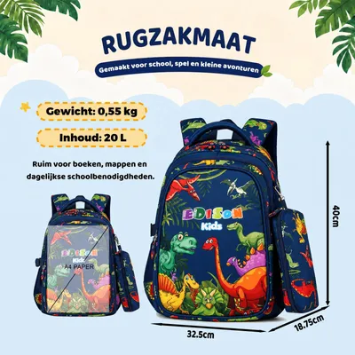 Image de Sac à dos pour garçons, léger, 40 cm, avec motif de dinosaures, pour l'école primaire