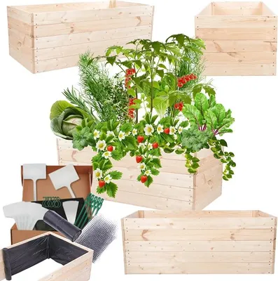 Imagen del producto de Cama elevada de madera, maceta para flores, jardinera, 45x120x80 cm, color natural
