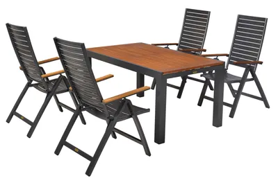 Obrázek produktu pro Sada zahradního nábytku Merxx Astros, 5dílná, 4 skládací křesla, rozkládací stůl 150 (200) x 90 cm – hliník/akácie/plast