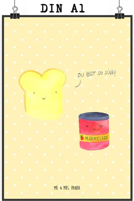 Produktbild von Mr. & Mrs. Panda Bild Toast Marmelade DIN A1 - Gelb Pastell - Geschenk, Wanddekoration, Wandbild, wanddeko, Brot, drucke, Dreamteam, Toastbrot, Süß, Lustige Sprüche
