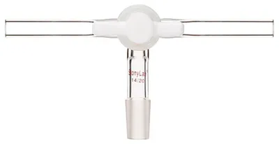 Glas-Vakuum-Durchflussregeladapter, T-förmig, 14/20, mit PTFE-Hahn