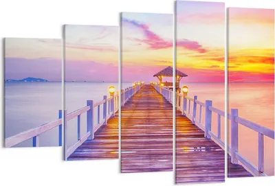 Produktbild von Bild auf Leinwand - Leinwandbild - Sonnenuntergang Wasser Brücke Horizont - 150x100cm - Wand Bild - Wanddeko - Leinwanddruck - Bilder - Kunstdruck - Leinwand bilder - Wandkunst - EG150x100-2515