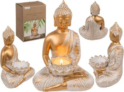 Immagine prodotto di Oggetto decorativo, statua di Buddha con portacandela, circa 13,5 x 9 x 19,5 cm, in resina, confezionato come regalo