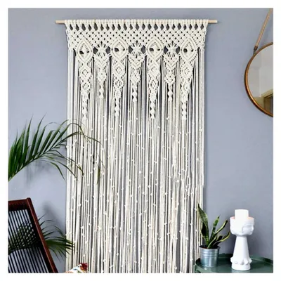 Produktbild von Makramee Wandbehang, Handgewebter Türvorhang, Boho Wanddekoration, Für Raumteiler, Fenstervorhänge, Türvorhänge, Hochzeitshintergrund, Inneneinrichtung, Beige