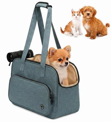 Zdjęcie produktu dla Torba dla psa, przeznaczona dla małych psów do 13 kg, oddychająca, wykonana z tkaniny Oxford, kolor: szary, wymiary: 43 x 20,5 x 30 cm