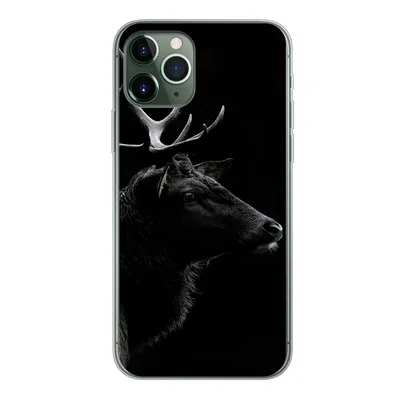 Produktbild von MuchoWow® Handyhülle Schutzhülle Hülle für iPhone 11 Pro Hirsch - Schwarz - Porträt - Geweih - Tiere Silikon Softcase Handy Hülle - Handy