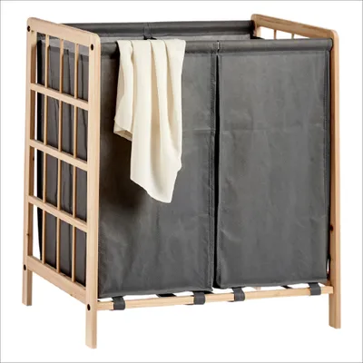 Produktbild von "Marbeaux Wäschebox 2 Fächer Wäschesortierer Grau Bambus 59,5x33cm"