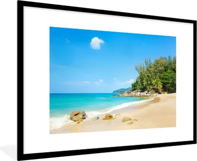 Produktbild von MuchoWow® Gerahmtes Poster Strand - Meer - Pflanzen - Tropisch 90x60 cm - Poster mit Schwarzem Bilderrahmen Wandposter Rahmen Foto Bilder - Wanddekoration - Fotos