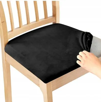 Produktbild von Stretch Sitzbezug für Stühle - 40 x 40 cm - Schwarz Samt - Stuhlkissenbezug - Stuhlbezug für Sitzfläche