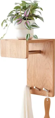 Produktbild von Massivholz Wandgarderobe mit Bretterstruktur - 3 Haken - 20 cm - Eichenholz