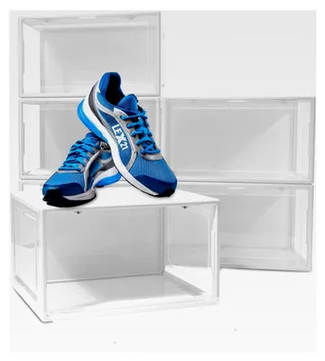 Produktbild von Schuhbox Stapelbar Aufbewahrungsbox Kunststoff Schuhkasten Schuhkarton Schuhorganizer bis Gr. 47 (Weiß, 6er Set)