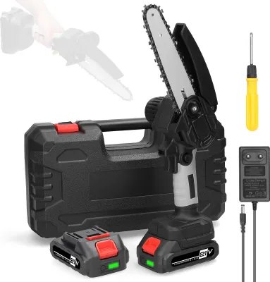 Zdjęcie produktu dla mini-pilarka akumulatorowa 21 V 6-calowa, przenośna jednoręczna pilarka do gałęzi z silnikiem szczotkowym do prac ogrodowych, przycinania drzew owocowych i rozłupywania drewna