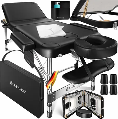 Produktbild von KESSER® Mobile Massageliege klappbar & höhenverstellbar 3 Zonen Massagebett Massagetisch Therapieliege Aluminium + 10x Gesichtsauflage mit Kopfstütze, 61 cm, Schwarz
