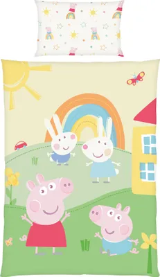 Produktbild von HERDING Peppa Wutz Kleinkind-Bettwäsche-Set ‘Peppas Welt’ – 100×135 cm, Renforcé