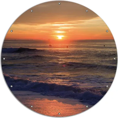 Produktbild von Wallario rundes Outdoor-Poster für Garten oder Balkon, Motiv Sonne über dem Meer, 120 cm Durchmesser